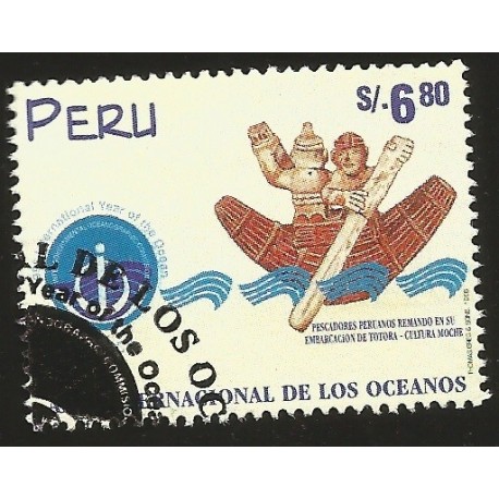 B)1998 PERU, FISHERMEN, CULTURE, MOCHE, INTERNATIONAL YEAR OF THE OCEAN, SC 1190 A529, SOUVENIR SHEET. MNH