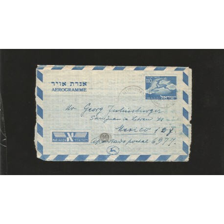 E)1952 ISRAEL, RUNNING STAG, AIR MAIL, AEROGRAMME TO MEXICO, RARE DESTINATION, XF 