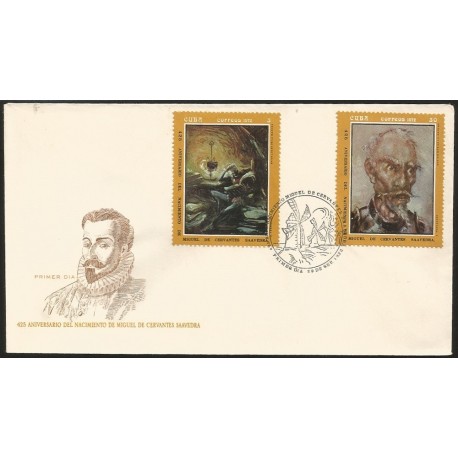 B)1972 CARIBE, SOLDIER, NOVELIST, POET, 425 ANNIVERSARY OF THE BIRTH OF MIGUEL DE CERVANTES SAAVEDRA, SC 1734-1736 A451, FDC