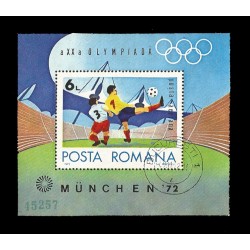 E)1972 ROMANIA, OLYMPIC GAMES MUNICH'72, SPORTS, FOOTBALL, SOCCER, CTO, RESGISTERED, SOUVENIR SHEET, MNH