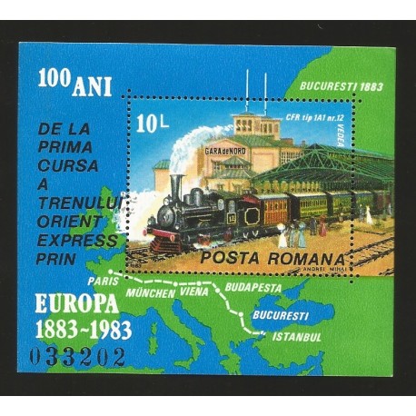E)1983 ROMANIA, TRAIN, MAP, EUROPE, SOVENIR SHEET, MNH