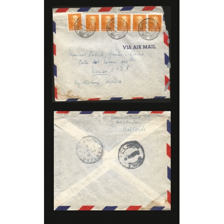 B)1952 NERDELAND, QUEEN, ROYAL, QUEEN JULIANA, PAIR OF 6, CIRCULATED COVER FROM NERDELAND TO MEXICO, SC 308 A76, XF