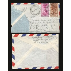B)1951 ITALY, HARVEST, PEOPLE, WOMEN, CORN, PAIR OF 2, CICULATED COVER FROM GENOVA TO MEXICO, AIRMAIL, XF