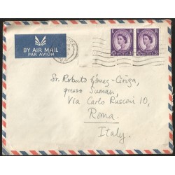 E)1965 GREAT BRITAIN, QUEEN ELIZABETH II, PAIR OF 2, AIR MAIL, CIRCULATED COVER TO ROME-ITALY XF 