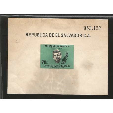 E)1964 EL SALVADOR, JOHN FITZGERALD KENNEDY, PRESIDENT, SC 750 A189, IMPERFORATED, SOUVENIR SHEET, MNH 