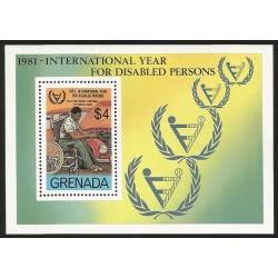 O) 1981 GRENADA, INTERNATIONAL YEAR FOR DISABLED PERSONS, AUTO MECHANIC CONFINED TO WHEELCHAIR. SOUVENIR MNH
