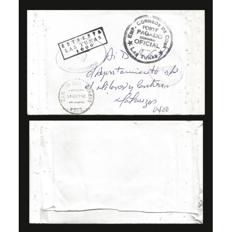 B)1907 CARIBE, OFFICIAL MAIL, ESTAFETA, LAS TUNAS, CIRCULATED COVER FROM MATANZAS, XF
