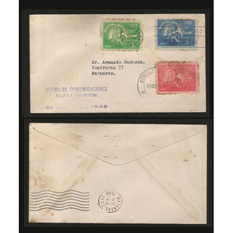 B)1948 CARIBE, MOTHER AND CHILD, WITHDRAWAL OF COMMUNICATIONS, PAIR OF 3, SC 415-417 A142, FDC