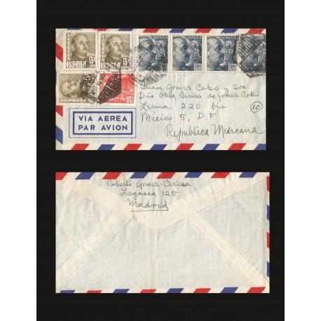 B)1940 SPAIN, DICTATOR, MILITARY, GENERAL FRANCO, STRIP OF 4, AND PAIR OF 4, CIRCULATED COVER FROM SPAIN TO MEXICO, AIRMAIL, XF
