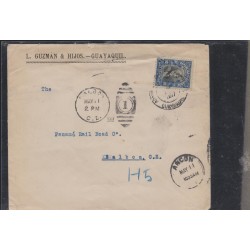 O) 1917 ECUADOR, FLIGHT TO CANAL ZONE, PRESIDENT GARCIA MORENO-JOURNALIST- 1 CENTAVOS BLUE, SEAL 1 EN OVAL BLACK, XF