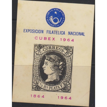 O) 1964 CARIBE, ISABELL II - SPAIN 1864, NATIONAL EXPOSURE FILATELICA CUBEX, SOUVENIR TONE XF