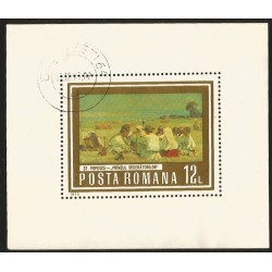 B)1973 ROMANIA, PAINTING, FARMERS AT REST, BY STEFAN POPESCU, SC 2449 A733, MIN SHEET
