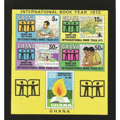 O) 1972 GHANA, INTERNATIONAL BOOK YEAR, BLIND, CHILDREN, RECREATION, STUDENTS, SOUVENIR MNH