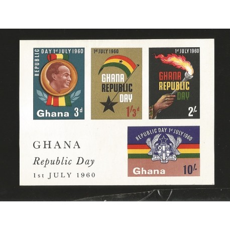 O) 1960 GHANA, REPUBLIC DAY 01 JULY 1960, SOUVENIR MNH