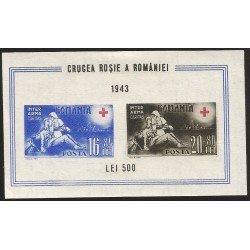B)1943 ROMANIA, NURSE AIDING WOUNDED SOLDIER , RED CROSS, BLUE, BLACK, SC B206 SP139, SHEET OF 2, MNH