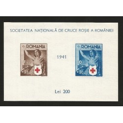 B)1941 ROMANIA, NATIONAL RED CROSS, ROMANIAN RED CROSS, SHEET OF 2, MNH