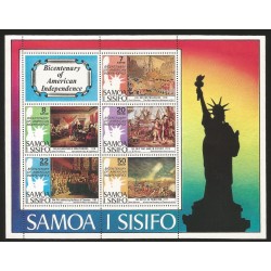 B)1976 SAMOA, DECLARATION OF INDEPENDENCE,BICENTENARY OF AMERICAN INDEPENDENCE, 428-432 A90, SOUVENIR SHEETS OF 5, CHARNELA,MINT