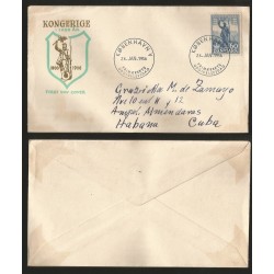 B)1956 DENMARK, SOLDIER STATUE AT FREDERICIA, CIRCULATED COVER FROM DENMARK TO HABANA, FDC