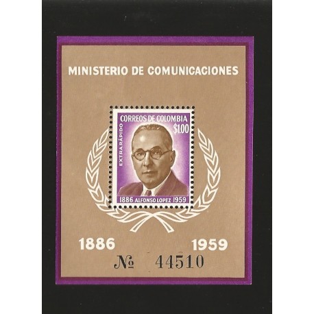 B)1961 COLOMBIA, PRESIDENT OF COLOMBIA, ALFONSO LOPEZ, EXTRA RAPIDO, SC 728 A305, MNH