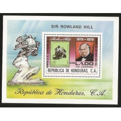 B)1980 HONDURAS, SIR ROWLAND HILL, TRIBUTE TO THE CENTENARY OF DEATH, POSTAL EMBLEM, AIRMAIL, SOUVENIR SHEET SC C692 AP110, MNH