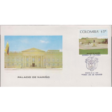 B)1980 COLOMBIA, PALACE, SHIELDS, NARINO PALACE (FORMER PRESIDENTIAL RESIDENCE) SC 883 A395, FDC