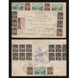 B)1945 ROMANIA, KING MICHAEL, AIR, AIRPLANE PASSING OVER MOUNTAINS, CIRCULATED COVER FROM ROMANIA TO MEXICO, XF