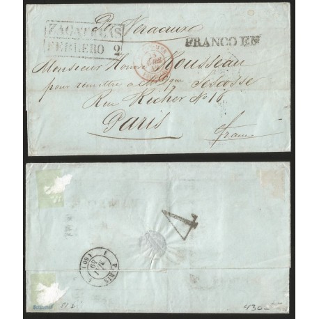 RG)1849 MEXICO, "FRANCO EN" LINEAL MARK & ZACATECAS BLACK BOX, 4 REALES INLAND POSTAGE PREPAID ON THE BACK, PAUL