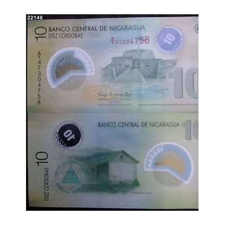 O) 2012 NICARAGUA, BANKNOTES, CASTLE, RANCH, 10 CORDOBAS, POLYMER, UNCIRCULATED
