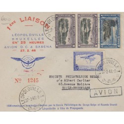 B)1946 BELGIUM, LANDSCAPE, AIRPLANE, LANDSCAPE WITH AIRCRAFT, AVION D.C 4, SABENA, MULTIPLE