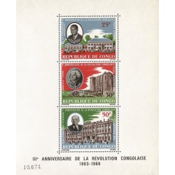 B)1966 CONGO, PRES. MASSAMBA-DEBAT AND PRESIDENT’S PALACE, ROBESPIERRE, LENIN, 3TH ANNIV. OF THE REVOLUTION, MNH