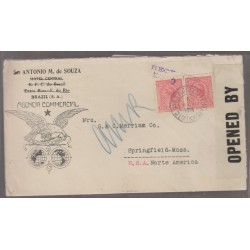 O) 1918 BRAZIL, CENSORSHIP, STAMPS 100 REIS - LIBERTY HEAD-RED, COVER TO USA, XF