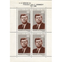 B)1965 IVORY COAST, PRESIDENT, CHARACTER, PRESIDENT JOHN F. KENNEDY, SC C29 AP7, SOUVENIR SHEETS OF 4, MNH
