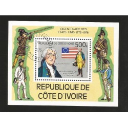B)1976 IVORY COAST, CHARACTER, FLAG, JEFFERSON, AMERICAN SOLDIER, DECLARATION OF INDEPENDENCE, WASHINGTON, MNH