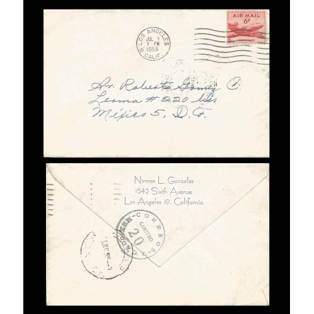 B)1955 USA, AIRPLANE, AIRMAIL, CIRCULATED COVER FROM USA - LOS ANGELES, TO MEXUCO, XF