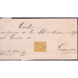 O) 1868 ECUADOR,1 REAL ORANGE-YELLOW, VERY RARE AND SCARCE, SHOWING CHIMBO MANUSCRIPT CANCELATION,ORIGINATING SENT TO 