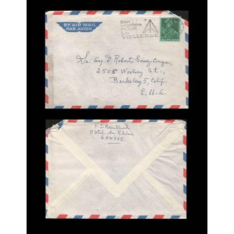 B)1953 SWITZERLAND, LUDWIG PFYFFER, AIRMAIL, SC 275 A82, CIRCULATED COVER FROM SWITZERLAND TO USA, XF