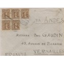 O) 1918 CHILE, 3 CENTAVOS BROWN - CHRISTOPHER COLUMBUS COLON, MULTIPLE CIRCULATED, TO VERSAILLES FRANCE, XF