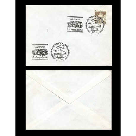 B)1967 GERMANY, BUILDING, DEUTSCHE POST, POSTAL SERVICE, AIR MAIL, BAD NEUSTADT CANCELLATION, MARCOPHILIA UNUSED COVER, XF
