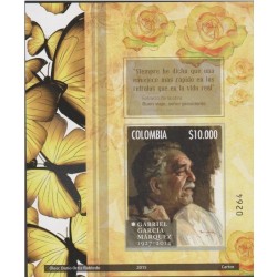 RO) 2015 COLOMBIA, WRITER- NOBEL LITERATURE PRIZE 1982 GABRIEL GARCIA MARQUEZ, OIL PAINT DARIO ORTIZ, SOUVENIR MNH