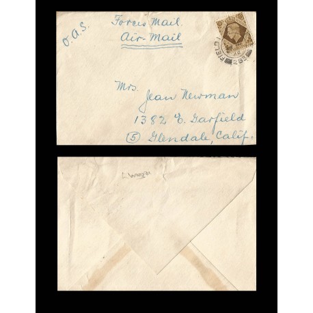B)1948 GREAT BRITAIN, GEORGE V, AIRMAIL, CIRCULATED COVER FROM GREAT BRITAIN, XF