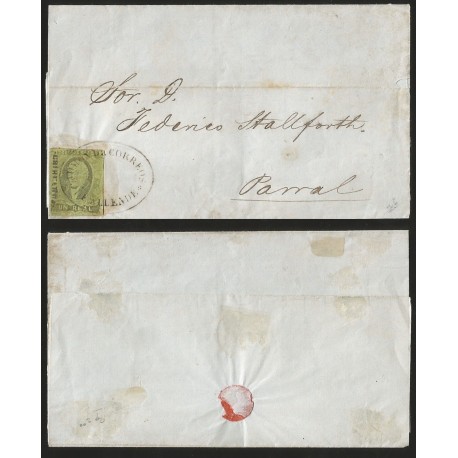 G)1861 MEXICO, 1 REAL CHIHUAHUA DISTRICT, CORREOS ALLENDE OVAL CANC., CIRCULATED COVER TO PARRAL, XF
