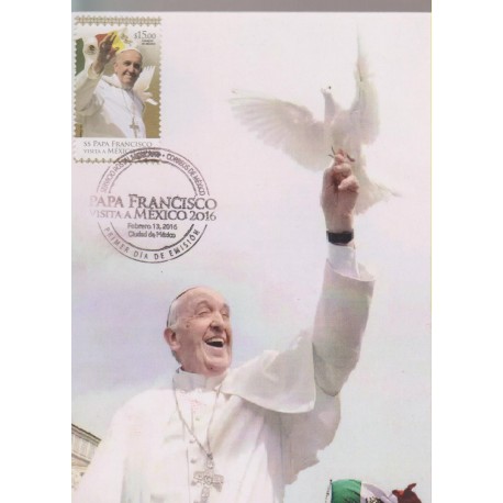 O) 2016 MEXICO, POPE FRANCISCO - MARIO BERGOGLIO, VISIT TO MEXICO, DOVE MEANING THE HOLY SPIRIT, MAXIMUM CARD XF