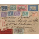 B)1927 INDOCHINE, ANGKO WAT, CAMBODIA, CAEVING WOOD, MUTIPLE, AIRMAIL, CIRCULATED COVER FROM INDOCHINA TO PARIS, XF