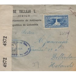 B)1937 COLOMBIA, LANDSCAPE, MOUNTAIN, RIVER, WATERFALL, TEQUENDAMA FALLS, CIRCULATED COVER FROM COLOMBIA TO HOLLAND, XF