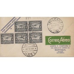 B)1929 ECUADOR, PLANE OVER RIVER GUAYAS, SC C8 AP1, MULTILPLE, FIRST FLIGHT, AIRMAIL, MULLER STATES ON 9 COVERS FLOWN, XF