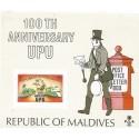 B)1974 MALDIVES ISLANDS, GLOBE, EMBLEM, POST OFFICE, MAIL COACH TRUCK, 100TH ANNIV, UPU EMBLEM, OLD AND NEW TRAINS, PERF, MNH