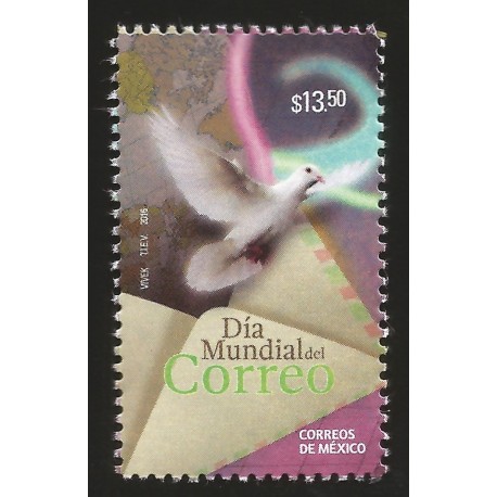 G)2016 MEXICO, DOVE-WORLD MAP-AIRMAIL COVER, WORLD MAIL DAY, MNH