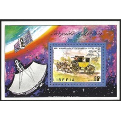 G)1974 LIBERIA, EARTH-SATELLITE-SPACE, UPU EMBLEM-ENGLISH COACH, UPU'S 100TH ANNIV. AIRMAIL S/S, MNH SCT C201