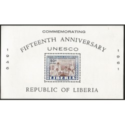 B)1961 LIBERIA, PEOPLE, SCIENCE, LEARN, UNIVERSITY OF LIBERIA SCIENCE CLASS, 15TH ANNIV. OF UNESCO, SOUVENIR SHEET, MINT