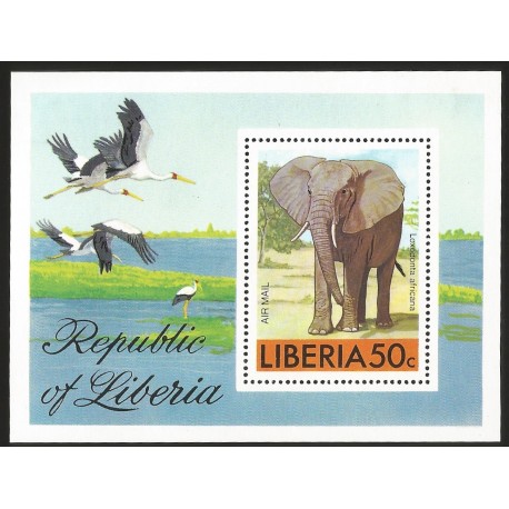 G)1976 LIBERIA, ELEPHANT-BIRDS, AFRICAN ANIMALS AIRMAIL S/S,MNH